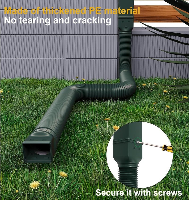 Ogutter Rain Gutter Downspout Extensions, Downspout Extender for Rainwater Drainage Flexible, Down Spout Drain Extension Pipe and Extendable from 21 to 66 Inches (3 Pack, Green) - Image 5